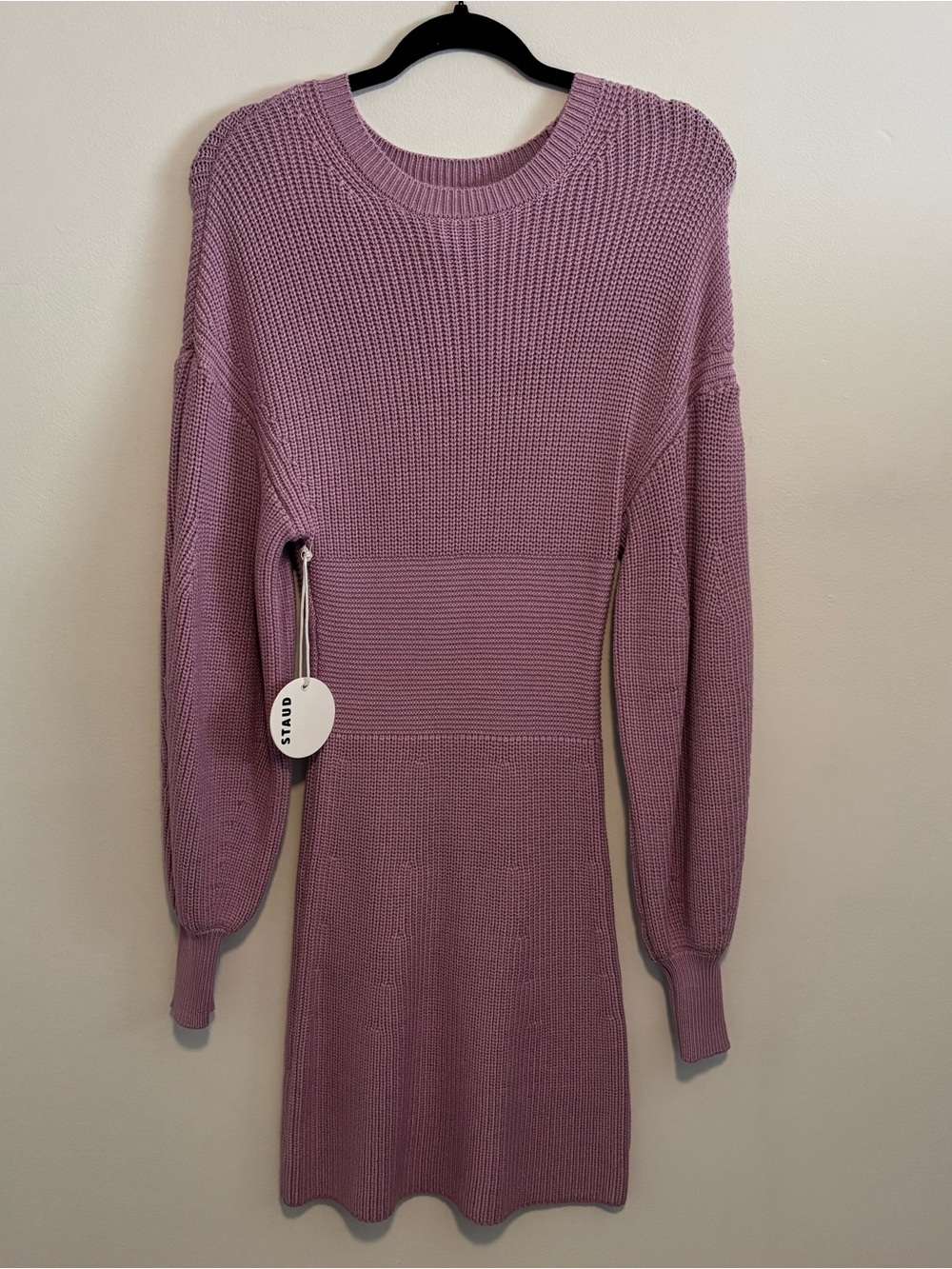 STAUD Mauve Ribbed Knit Long-Sleeve Dress
